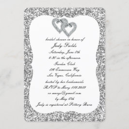Silver Glitter Diamond Hearts Möhippa Inbjudan