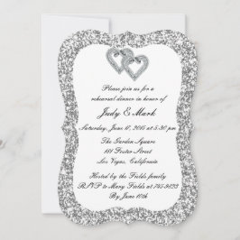 Silver Glitter Diamond Hearts Rehearsal Dinner Inbjudningar