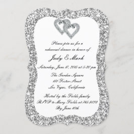 Silver Glitter Diamond Hearts Rehearsal Dinner Inbjudningar