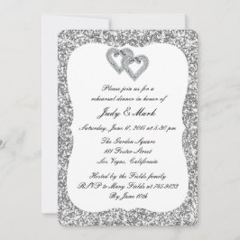 Silver Glitter Diamond Hearts Rehearsal Dinner Inbjudningar