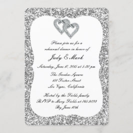 Silver Glitter Diamond Hearts Rehearsal Dinner Inbjudningar