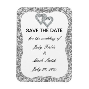 Silver Glitter Diamond Hearts Spara datum magneter