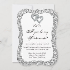 Silver Glitter Diamond Hjärtan Brudtärna Kort