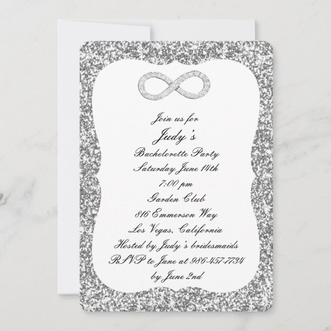 Silver Glitter Diamond Infinity Bachelorette Party Inbjudningar (Framsida)