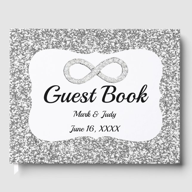 Silver Glitter Diamond Infinity Bröllop Guestbook Gästböcker (Framsida)