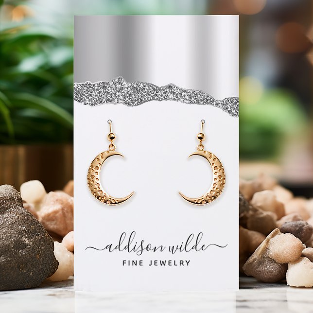 Silver Glitter Diamond Jewelry Earring Visning Visitkort (Skapare uppladdad)