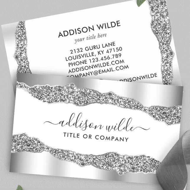 Silver Glitter Diamonds Glam Professionell Visitkort (Skapare uppladdad)
