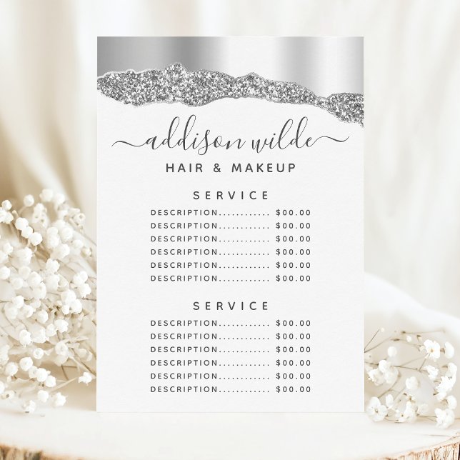 Silver Glitter Diamonds Glam Service Prislista Meny (Skapare uppladdad)
