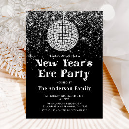Silver Glitter Disco Boll Nyårsafton Party Inbjudningar