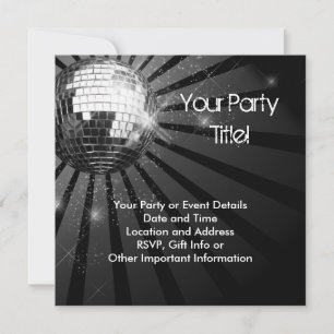 Silver Glitter Diskotek Klot Party Inbjudningar
