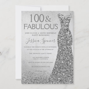 Silver Glitter Dress 100 och fantastiska 100:e föd Inbjudningar