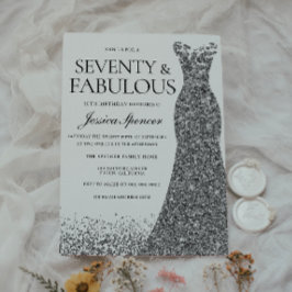 Silver Glitter Dress 70 och Fabulous 70 Party Inbjudningar