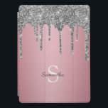 Silver Glitter Drift Ro Guld Rosa Monogram Namn iPad Pro Skydd<br><div class="desc">Njut av den här eleganten med ditt namn och monogram eller en början med chic och glatt silver glitter droppar över en bakgrund med rosa i ro guld.</div>