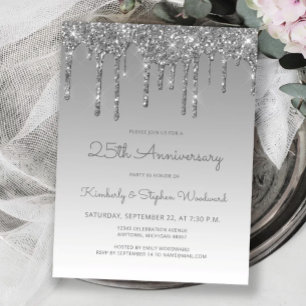 Silver Glitter Drip 25-årsjubileums inbjudan