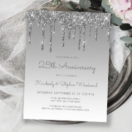 Silver Glitter Drip 25th Anniversary Invitation Vykort