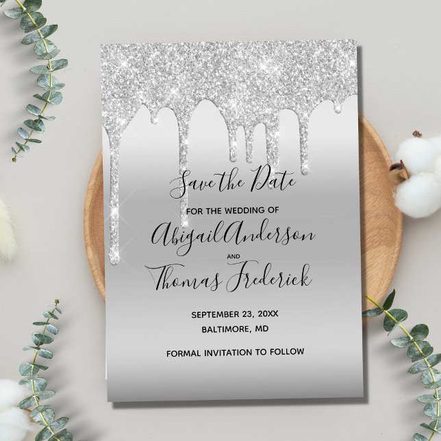 Silver Glitter Drip Glam Trendigt Spara Datum Datumet (Skapare uppladdad)