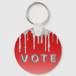 Silver Glitter Drip Red Background Vote Nyckelring