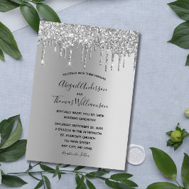 Silver Glitter Drip Trendigt Elegant Modern Bröllo Inbjudningar