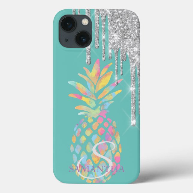 Silver Glitter Drips Ananas Mint Grön (Baksida)