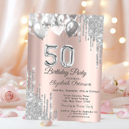 Silver Glitter Drips Ballonger Rose Gold 50-års Inbjudningar