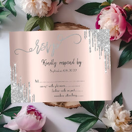 Silver Glitter Drips Bar Mitzvah RSVP  Inbjudningar