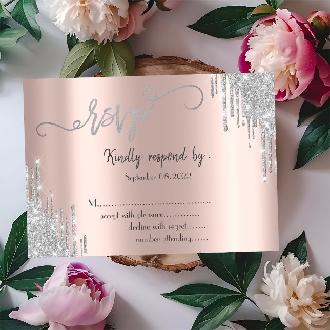  Silver Glitter Drips Bat Mitzvah RSVP  Inbjudningar (Skapare uppladdad)