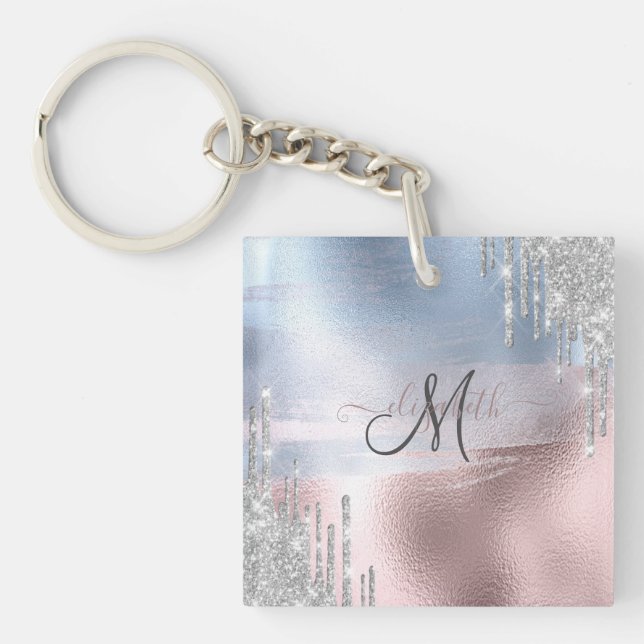 Silver Glitter Drips Blå Rosa Guld Metallisk  (Framsidan)