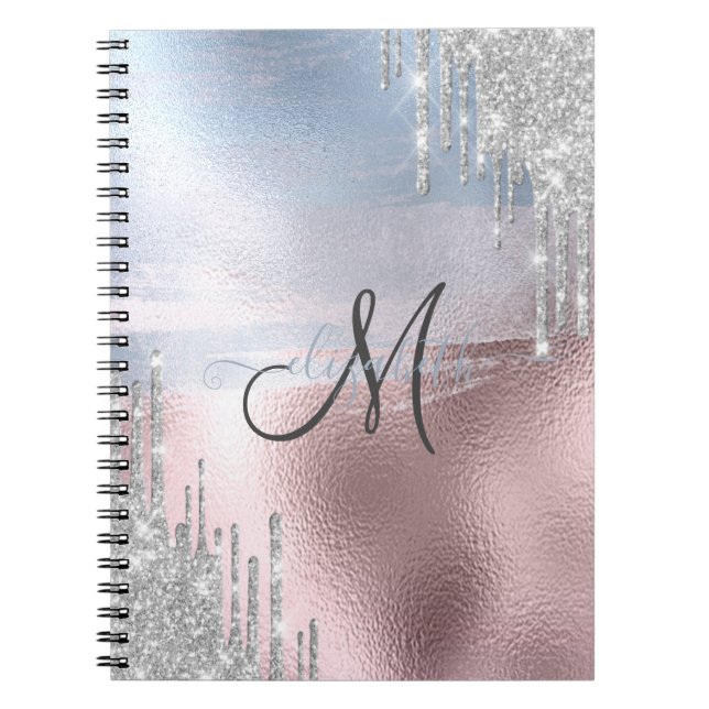Silver Glitter Drips Blå Rosa Guld Metallisk  Anteckningsbok (Framsidan)