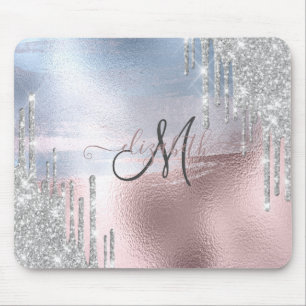 Silver Glitter Drips Blå Rosa Guld Metallisk Musmatta