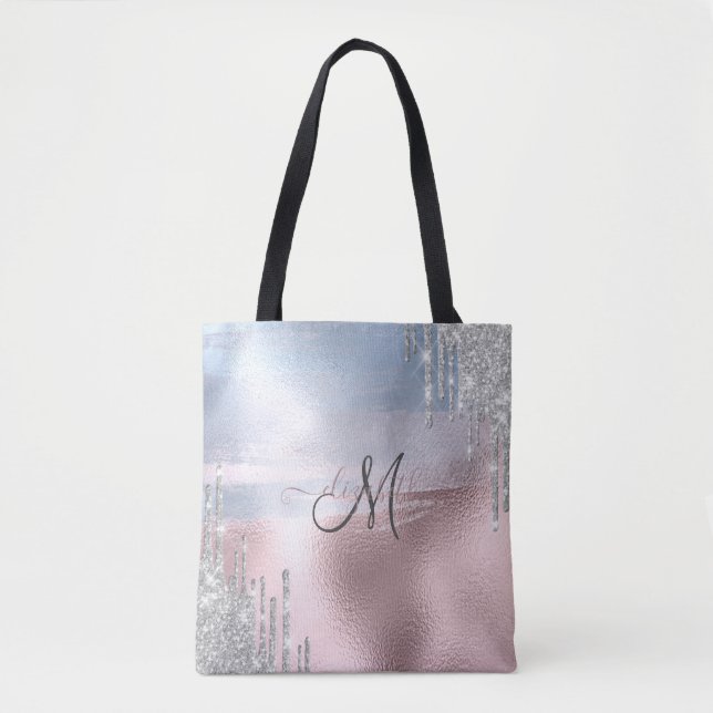 Silver Glitter Drips Blå Rosa Guld Metallisk  Tygkasse (Framsida)
