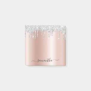 Silver Glitter Drips Blekt Rosa Guldskimmer Post-it Block