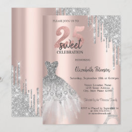 Silver Glitter Drips, Eiffeltornet Klänning Sweet  Inbjudningar