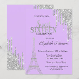 Silver Glitter Drips, Eiffeltornet Sweet 16  Inbjudningar