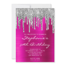 Silver Glitter Drips Hot Pink 50-årsfirande