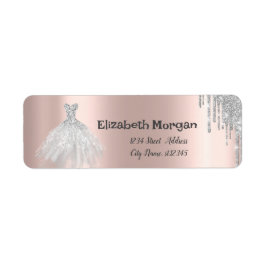 Silver Glitter Drips, Klänning Rose Gold Returadress Etikett