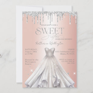 Silver Glitter Drips Klänning Rose Guld Sweet 16 Inbjudningar