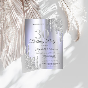 Silver Glitter Drips Ljus Lila 30-årsdag Inbjudningar