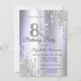 Silver Glitter Drips Ljus Lila 85-årsdag Inbjudningar