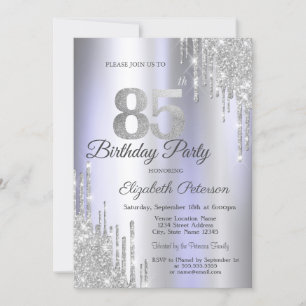 Silver Glitter Drips Ljus Lila 85-årsdag Inbjudningar