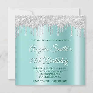 Silver Glitter Drips Ljus Teal Ombre Fallskugga Inbjudningar