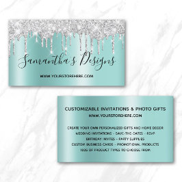 Silver Glitter Drips Ljus Teal Ombre Webbutik Visitkort