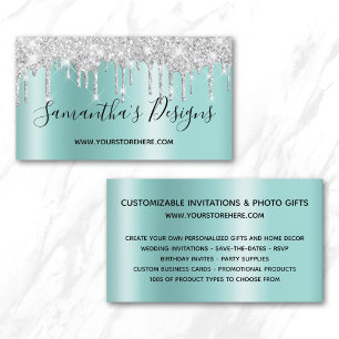 Silver Glitter Drips Ljus Teal Ombre Webbutik Visitkort