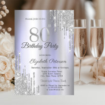 Silver Glitter Drips Ljuslila 80-årsdag