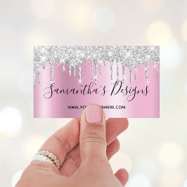 Silver Glitter Drips Mauve Rosa Ombre Online Store Visitkort