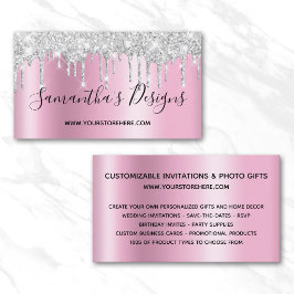 Silver Glitter Drips Mauve Rosa Ombre Webbutik Visitkort