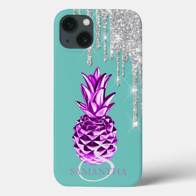 Silver Glitter Drips Metallic Pineapple Grön   (Baksida)