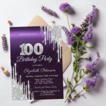 Silver Glitter Drips Mörklila 100-årsdag