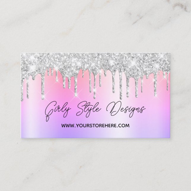 Silver Glitter Drips Multi Ombre Webbutik Visitkort (Framsida)