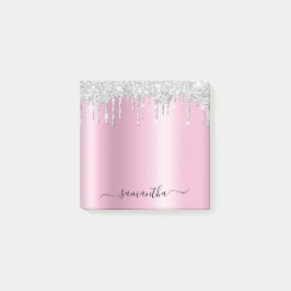 Silver Glitter Drips Pink Shimmer Post-it Block