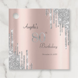 Silver Glitter Drips Rosa Guld 80-årsdag Gåvor Etiketter